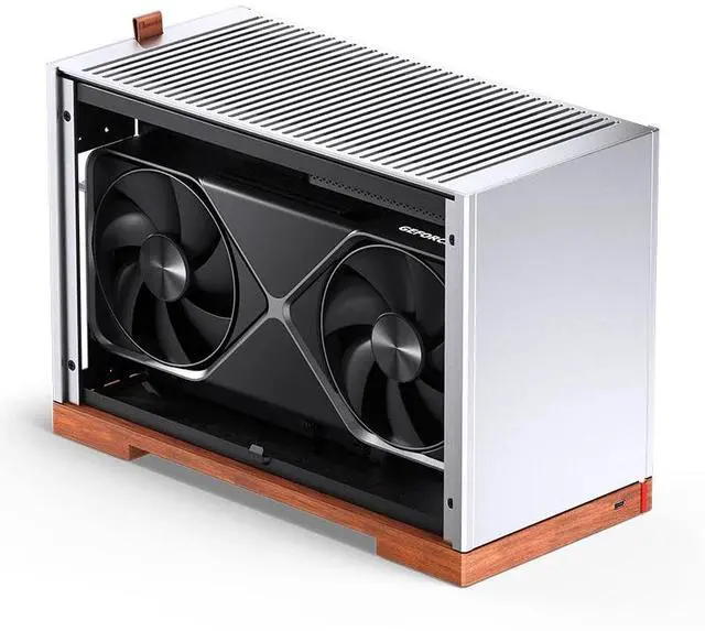 Alt view image 4 of 7 - JONSBO T9 Mini ITX PC Case,SFF Tool-free Mesh Desktop Case,A4 Compartment Structure,Black Walnut Solid Wood Base,3 levels Adjustable for MB,4mm AL,SP SFX100mm/GPU202mm-310mm, With a PCI-E Cable,Silver