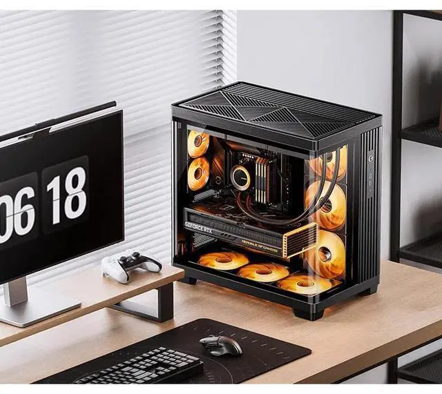 Alt view image 4 of 7 - JONSBO TK-4 BLACK ATX PC Case,Separated Cabinet PC Case, ATX Computer Case,Bi-Bent Surround View Glass,Aluminum Alloy, Support ITX/M-ATX /ATX, SP Back-connect( BTF)MB /460GPU/200PSU,Type-C Jack, BlacK