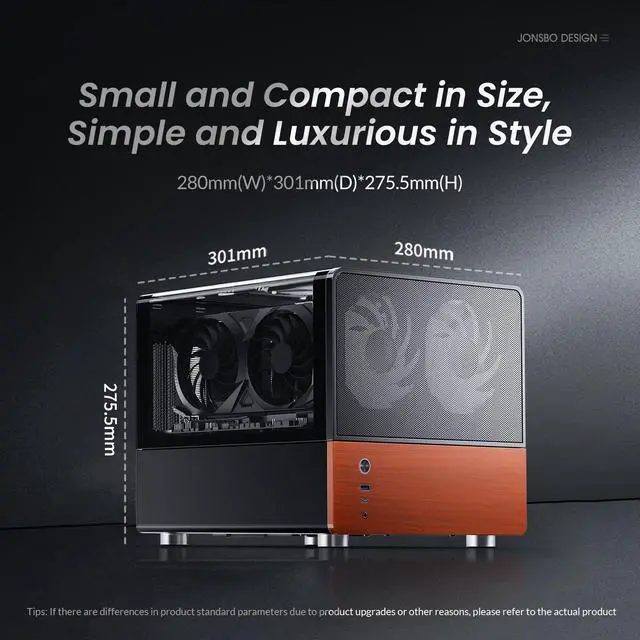 Alt view image 4 of 7 - JONSBO V12 BLACK Micro ATX Mid Tower PC Case, Hyperboloid Glass Desktop Design, Separated Cabinet Structure,Walnut Wood,MATX Desktop Computer Chassis, GPU<260mm,ATX PSU,Front 120mm*2(Built-in) Black