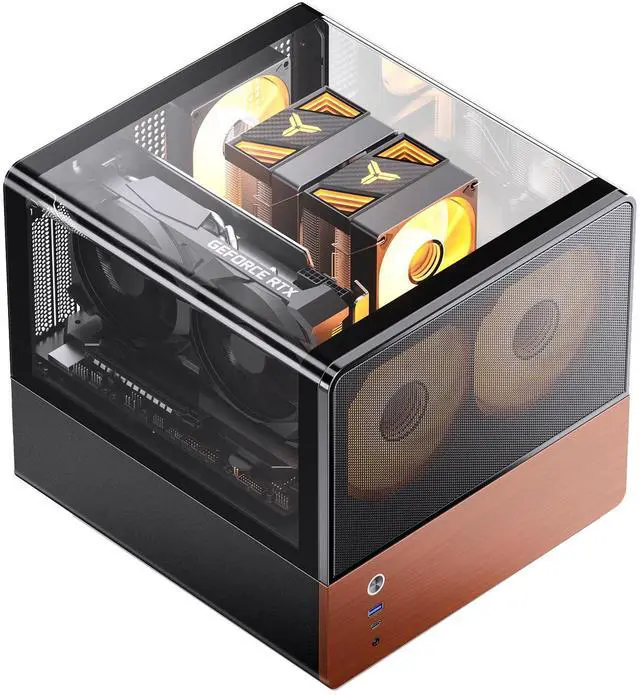 Main image of JONSBO V12 BLACK Micro ATX Mid Tower PC Case, Hyperboloid Glass Desktop Design, Separated Cabinet Structure,Walnut Wood,MATX Desktop Computer Chassis, GPU<260mm,ATX PSU,Front 120mm*2(Built-in) Black