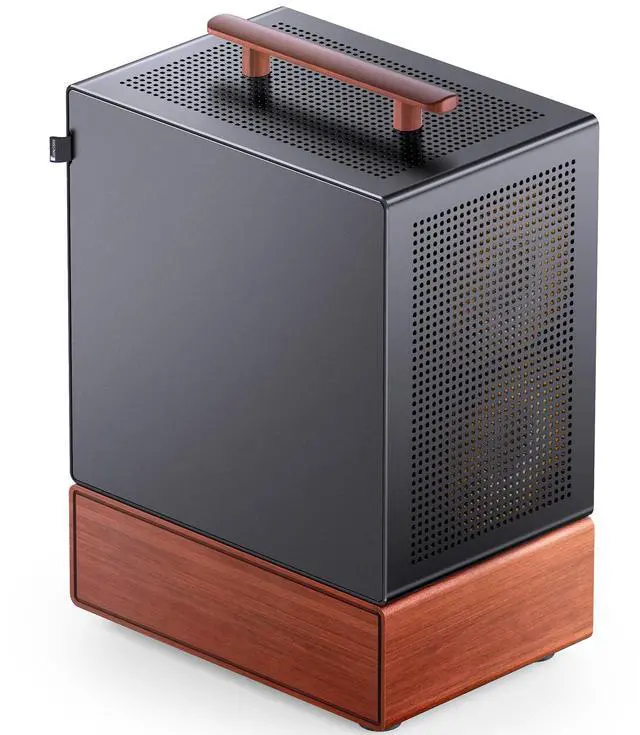 Alt view image 3 of 7 - JONSBO T7 Black Micro ATX PC Case, Aluminum Chassis, with Multifunctional Handle, Solid Wood Veneer Desktop Computer Case, MB:MicroATX/ITX,GPU 280mm,PSU ATX 220mm,Place on The Left Black