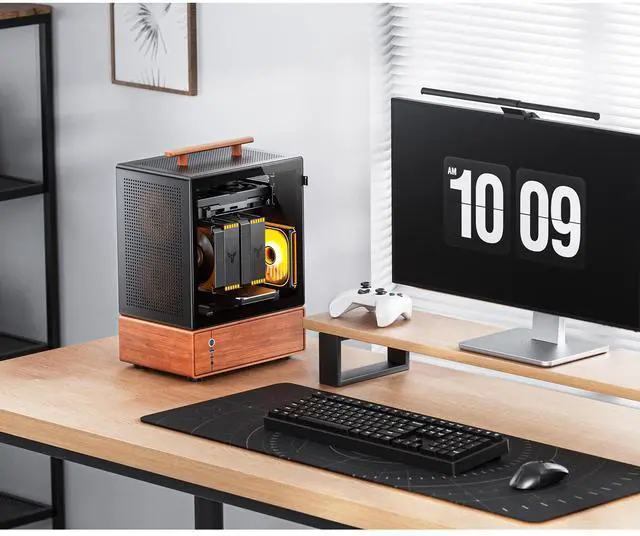 Alt view image 4 of 7 - JONSBO T7 Black Micro ATX PC Case, Aluminum Chassis, with Multifunctional Handle, Solid Wood Veneer Desktop Computer Case, MB:MicroATX/ITX,GPU 280mm,PSU ATX 220mm,Place on The Left Black