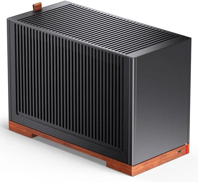 Main image of JONSBO T9 Mini ITX PC Case,SFF Tool-free Mesh Desktop Case,A4 Compartment Structure,Black Walnut Solid Wood Base,3 levels Adjustable for MB,4mm AL,SP SFX100mm/GPU202mm-310mm, With a PCI-E Cable,Black