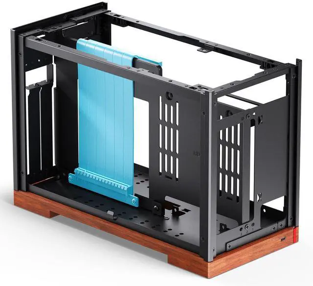 Alt view image 6 of 7 - JONSBO T9 Mini ITX PC Case,SFF Tool-free Mesh Desktop Case,A4 Compartment Structure,Black Walnut Solid Wood Base,3 levels Adjustable for MB,4mm AL,SP SFX100mm/GPU202mm-310mm, With a PCI-E Cable,Black
