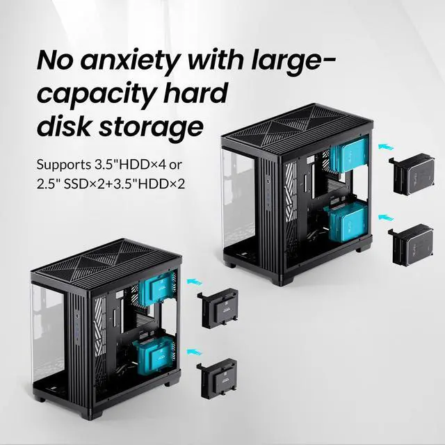 Alt view image 7 of 7 - JONSBO TK-4 BLACK ATX PC Case,Separated Cabinet PC Case, ATX Computer Case,Bi-Bent Surround View Glass,Aluminum Alloy, Support ITX/M-ATX /ATX, SP Back-connect( BTF)MB /460GPU/200PSU,Type-C Jack, BlacK