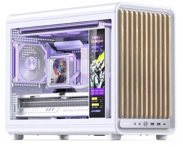 Main image of JONSBO D33 WD/WHT Micro ATX PC Case Wood Version, High Airflow MATX case with Tempered Glass Panel, 9 Fan Positions,High Compatibility,SP MATX BTF MB,435mm GPU/360AIO/172mm CPU Cooler,ATX/SFX, White