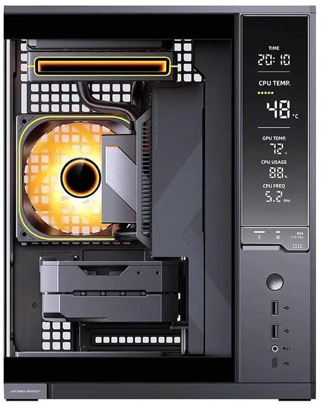 Alt view image 2 of 7 - JONSBO D34 BLACK Miniature Desktop Showcase, MATX with Hardware Monitoring Digital Screen, Supports ATX PS2/GPU 333mm/Top 240 OR 280 AIO/Cooler H165mm/5 Fan Position, Black