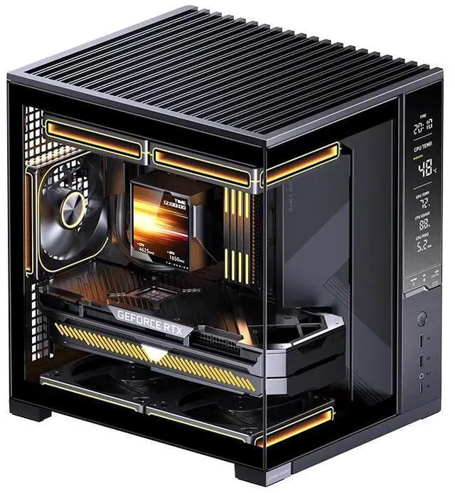 Main image of JONSBO D34 BLACK Miniature Desktop Showcase, MATX with Hardware Monitoring Digital Screen, Supports ATX PS2/GPU 333mm/Top 240 OR 280 AIO/Cooler H165mm/5 Fan Position, Black