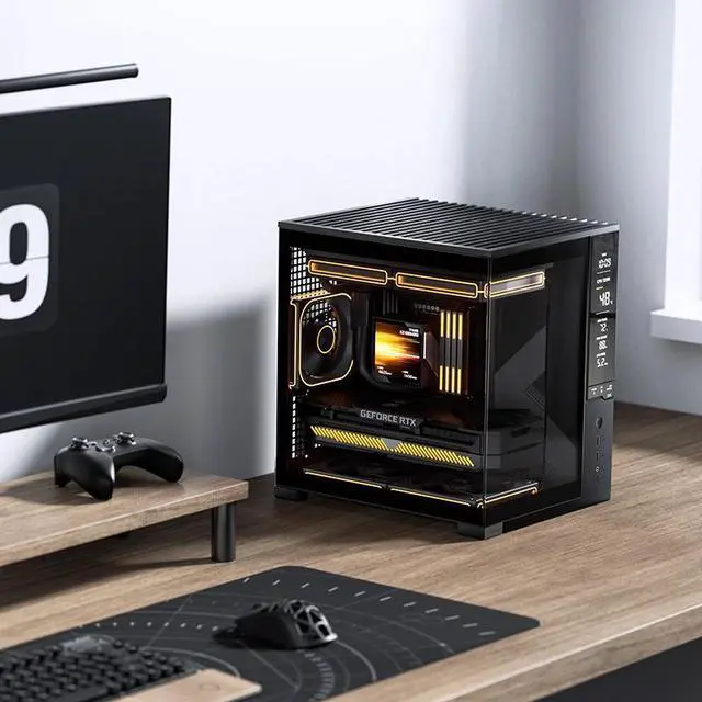 Alt view image 7 of 7 - JONSBO D34 BLACK Miniature Desktop Showcase, MATX with Hardware Monitoring Digital Screen, Supports ATX PS2/GPU 333mm/Top 240 OR 280 AIO/Cooler H165mm/5 Fan Position, Black