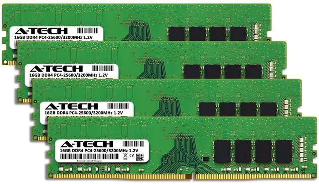 Alt view image 2 of 7 - A-Tech 64GB 4x 16GB PC4-25600 Desktop DIMM DDR4 3200 MHz Non-ECC Memory RAM 64G