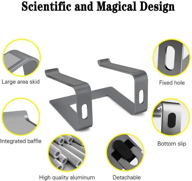 Alt view image 3 of 6 - Laptop Stand, Aluminum Computer Riser, Detachable Ergonomic Laptops Elevator for Desk, Metal Holder Compatible with 10 to 15.6 Inches Notebook Computer - Space Gray