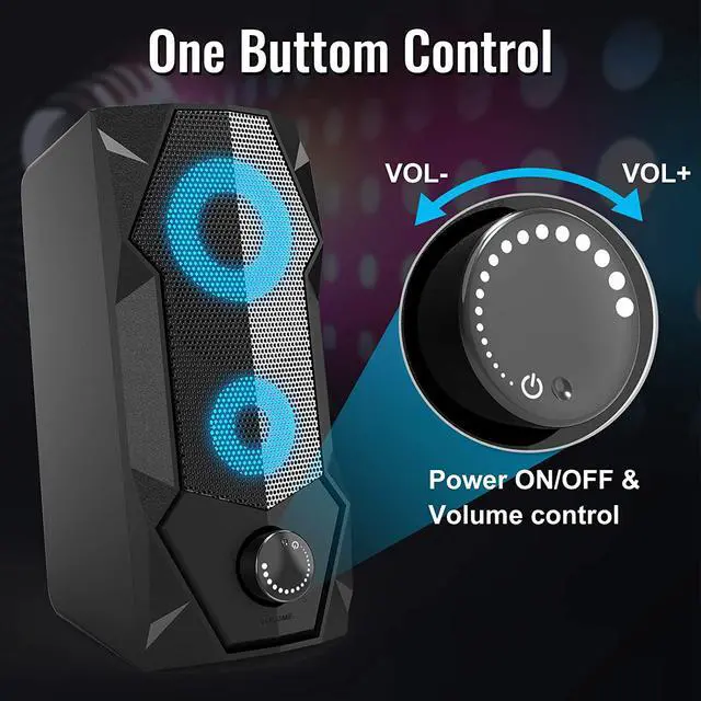 Alt view image 5 of 7 - Computer Speakers  RGB Gaming Speaker PC 2.0 Wired USB Powered Stereo Volume Control Dual Channel Multimedia AUX 3.5mm for Laptop Desktop Tablet Phone Monitors