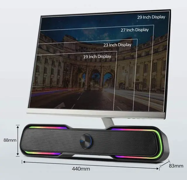 Alt view image 4 of 7 - Computer Speakers, PC RGB Gaming Speakers USB Powered Wired Computer Soundbar with Enhanced Stereo Bass LED Light,Dual-Channel Desktop Speakers for PC Laptop Tablet Smartphones (Black)