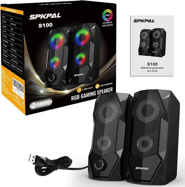 Alt view image 7 of 7 - Computer Speakers  RGB Gaming Speaker PC 2.0 Wired USB Powered Stereo Volume Control Dual Channel Multimedia AUX 3.5mm for Laptop Desktop Tablet Phone Monitors