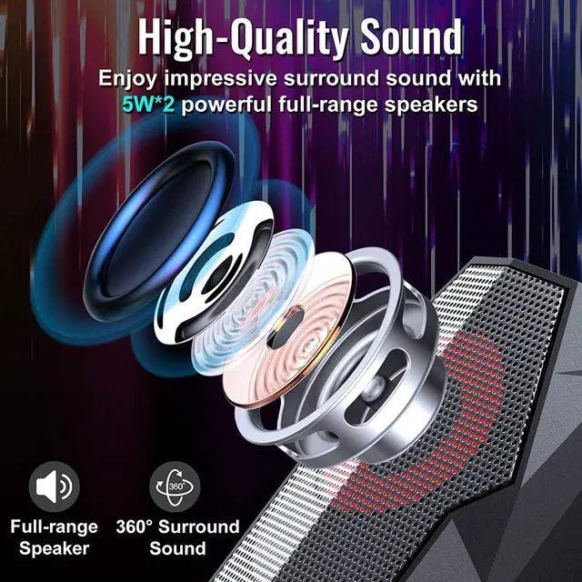 Alt view image 6 of 7 - Computer Speakers  RGB Gaming Speaker PC 2.0 Wired USB Powered Stereo Volume Control Dual Channel Multimedia AUX 3.5mm for Laptop Desktop Tablet Phone Monitors