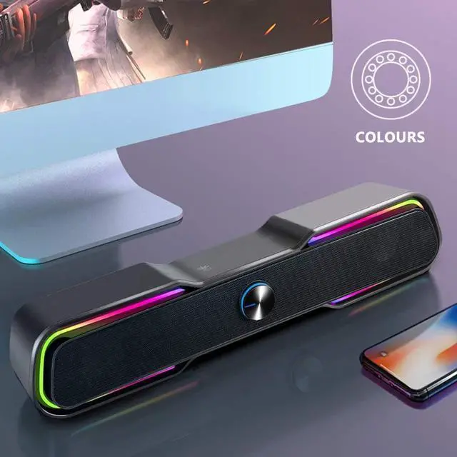 Alt view image 3 of 7 - Computer Speakers, PC RGB Gaming Speakers USB Powered Wired Computer Soundbar with Enhanced Stereo Bass LED Light,Dual-Channel Desktop Speakers for PC Laptop Tablet Smartphones (Black)
