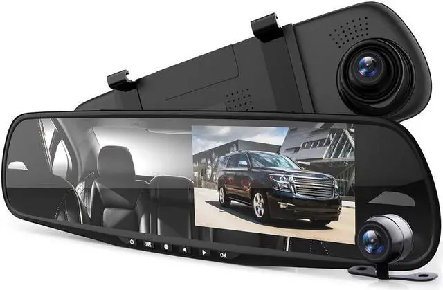 Main image of Dash Cam Rearview Mirror - 4.3” DVR Monitor Rear View Dual Camera Video Recording System in Full HD 1080p w/ Built in G-Sensor Motion Detect Parking Control Loop Record Support