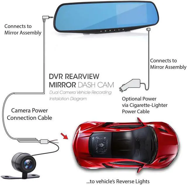 Alt view image 4 of 7 - Dash Cam Rearview Mirror - 4.3” DVR Monitor Rear View Dual Camera Video Recording System in Full HD 1080p w/ Built in G-Sensor Motion Detect Parking Control Loop Record Support