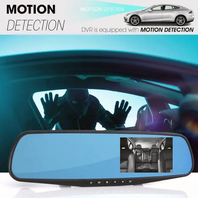 Alt view image 2 of 7 - Dash Cam Rearview Mirror - 4.3” DVR Monitor Rear View Dual Camera Video Recording System in Full HD 1080p w/ Built in G-Sensor Motion Detect Parking Control Loop Record Support