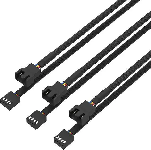 Main image of 3 Pack 4 Pin PWM Fan Power Splitter Cable Black Sleeved Braided Adapter PC Fan Power Extension Cable for Computer ATX Case 4 Pin 3 Pin Cooling Fan Cable Black 18inch 50cm