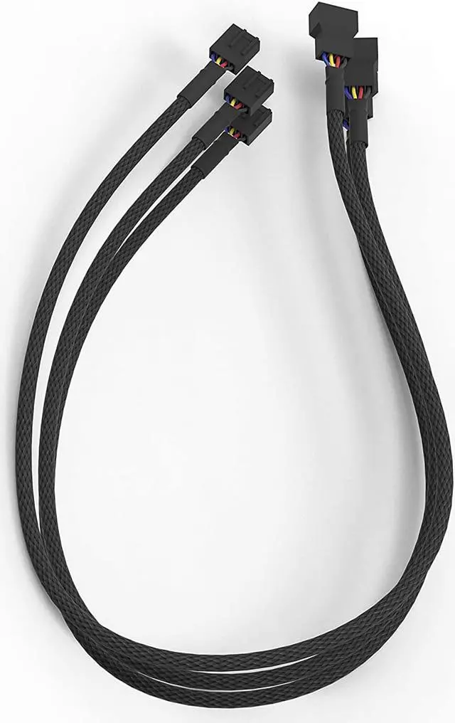 Alt view image 5 of 6 - 3 Pack 4 Pin PWM Fan Power Splitter Cable Black Sleeved Braided Adapter PC Fan Power Extension Cable for Computer ATX Case 4 Pin 3 Pin Cooling Fan Cable Black 18inch 50cm