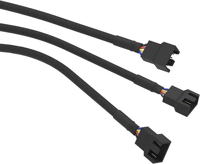 Alt view image 2 of 6 - 3 Pack 4 Pin PWM Fan Power Splitter Cable Black Sleeved Braided Adapter PC Fan Power Extension Cable for Computer ATX Case 4 Pin 3 Pin Cooling Fan Cable Black 18inch 50cm