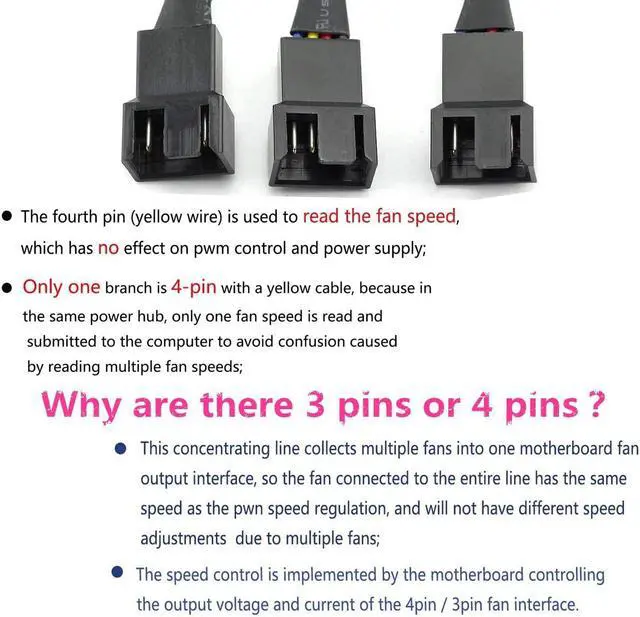Alt view image 4 of 5 - PWM Fan Splitter Adapter Cable Sleeved Braided Y Splitter Computer PC 4 Pin Fan Extension Power Cable 1 to 3 Converter for Computer ATX Case 4-Pin/3-Pin Cooling Fan Cable (11.8" -2 Pack)