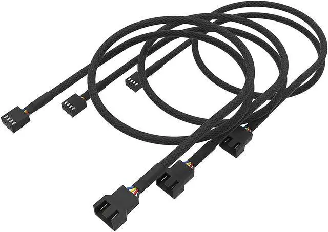Alt view image 3 of 6 - 3 Pack 4 Pin PWM Fan Power Splitter Cable Black Sleeved Braided Adapter PC Fan Power Extension Cable for Computer ATX Case 4 Pin 3 Pin Cooling Fan Cable Black 18inch 50cm