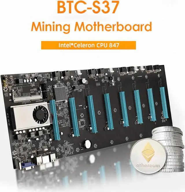 Main image of BTC-S37 Mining Motherboard, Mining Machine Motherboard CPU 8 Video Card Slots  8 GPU DDR3 Memory Integrated, Onboard Memory, VGA Interface Low Power Consume for Mining Machine
