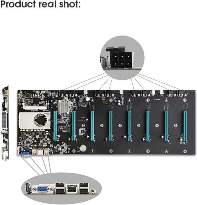 Alt view image 5 of 6 - BTC-S37 Mining Motherboard, Mining Machine Motherboard CPU 8 Video Card Slots  8 GPU DDR3 Memory Integrated, Onboard Memory, VGA Interface Low Power Consume for Mining Machine