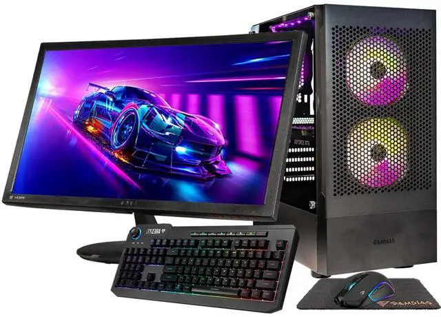 Alt view image 6 of 6 - Gigatech Gaming Apollo 7 Gaming PC Desktop Monitor Bundle - AMD Ryzen 5 5500 4.2GHz 6-Core, NVIDIA RTX 5050 GPU Graphics Card, 16gb DDR4 3200MHz, 512GB SSD, RGB, Windows 11, Wi-Fi