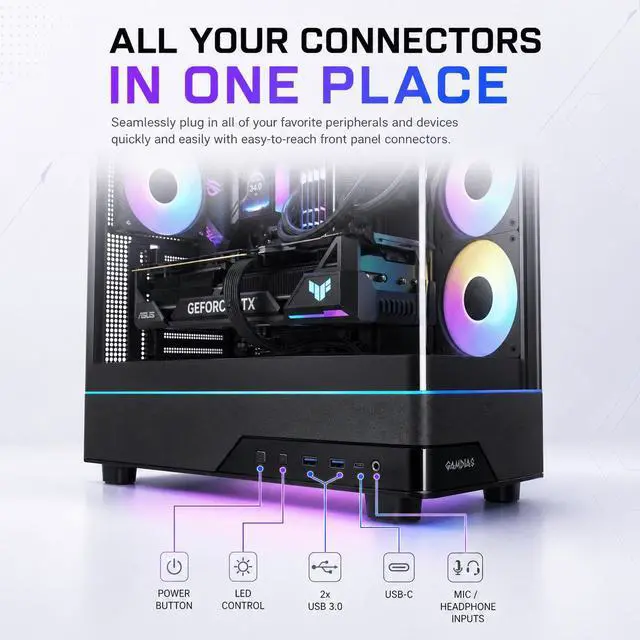 Alt view image 3 of 6 - Gigatech Gaming Omega 5 Gaming PC Desktop Bundle - AMD Ryzen 7 9700X, RTX 5070 TI, 32GB DDR5, 1TB SSD, RGB, Windows 11, Wi-Fi, Monitor