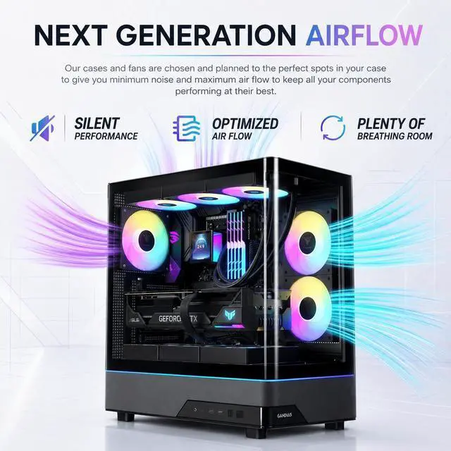 Alt view image 2 of 6 - Gigatech Gaming Omega 5 Gaming PC Desktop Bundle - AMD Ryzen 7 9700X, RTX 5070 TI, 32GB DDR5, 1TB SSD, RGB, Windows 11, Wi-Fi, Monitor