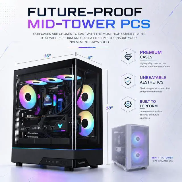 Alt view image 4 of 6 - Gigatech Gaming Omega 5 Gaming PC Desktop Bundle - AMD Ryzen 7 9700X, RTX 5070 TI, 32GB DDR5, 1TB SSD, RGB, Windows 11, Wi-Fi, Monitor