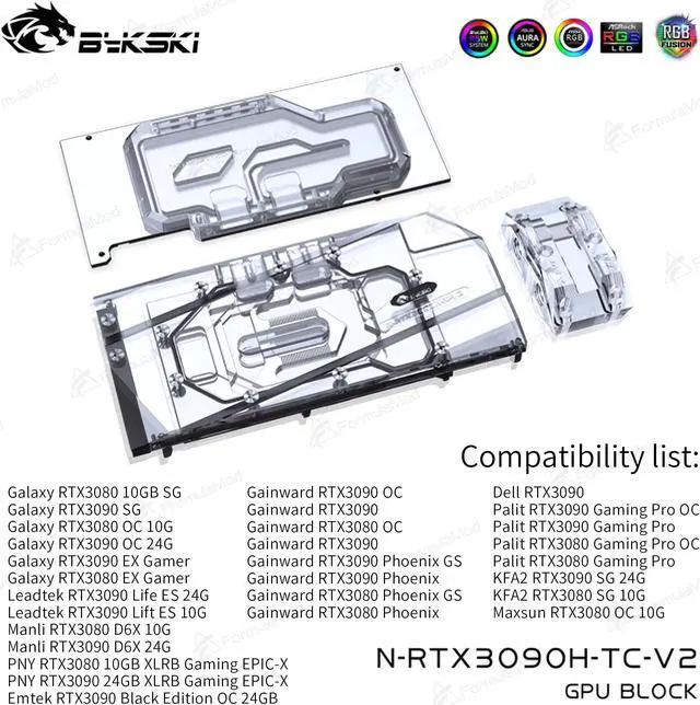 Alt view image 2 of 7 - Bykski Full Coverage GPU Water Block w/ Integrated Active Backplate for AIC Reference RTX 3090 (N-RTX3090H-TC-V2)