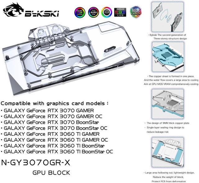 Alt view image 2 of 7 - Bykski Full Coverage GPU Water Block and Backplate for GALAXY RTX 3060Ti/3070 GAMER (N-GY3070GR-X)