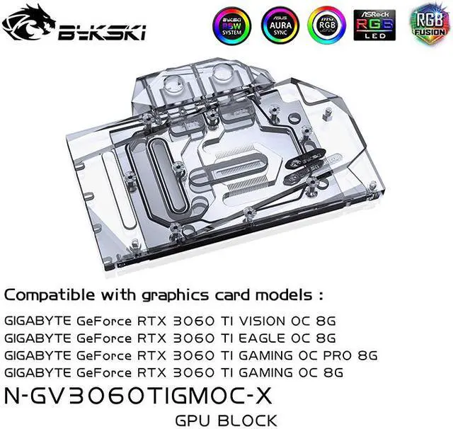 Alt view image 2 of 13 - Bykski Full Coverage GPU Water Block and Backplate for Gigabyte RTX 3060Ti Gaming OC 8G (N-GV3060TIGMOC-X)