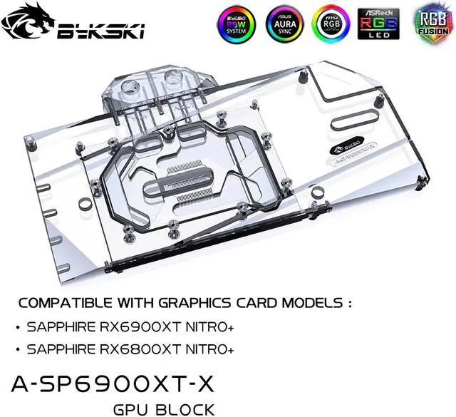 Alt view image 2 of 13 - Bykski Full Coverage GPU Water Block and Backplate for Sapphire RX 6800 / 6900 Super Platinum (A-SP6900XT-X)