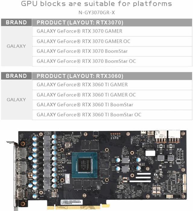 Alt view image 3 of 7 - Bykski Full Coverage GPU Water Block and Backplate for GALAXY RTX 3060Ti/3070 GAMER (N-GY3070GR-X)