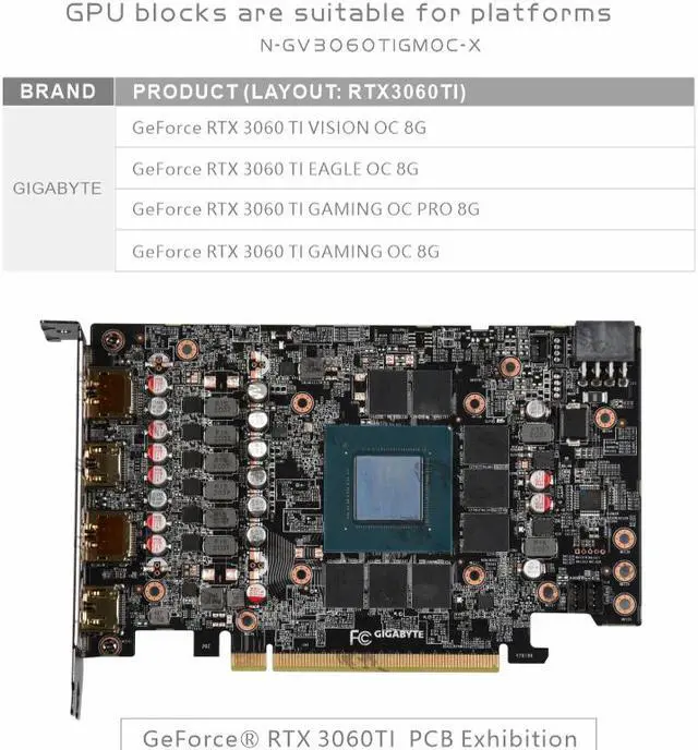 Alt view image 3 of 13 - Bykski Full Coverage GPU Water Block and Backplate for Gigabyte RTX 3060Ti Gaming OC 8G (N-GV3060TIGMOC-X)