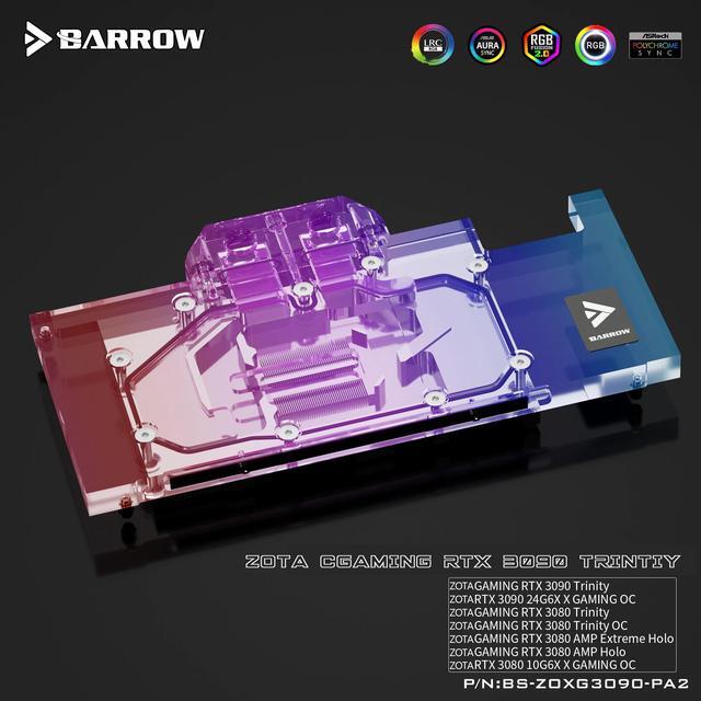 Alt view image 6 of 6 - Barrow 3090 3080 GPU Water Block for ZOTAC RTX 3090 3080 X GAMING, Full Cover ARGB GPU Cooler, BS-ZOXG3090-PA2