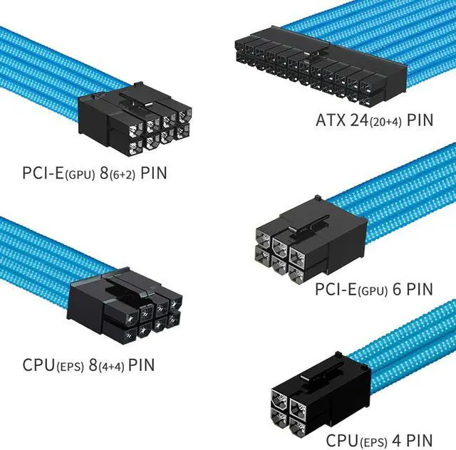 Alt view image 3 of 5 - FormulaMod NCK1 Series PSU Extension Cable Kit , Solid Color Cable Solid Combo 300mm ATX24Pin PCI-E8Pin CPU8Pin With Combs