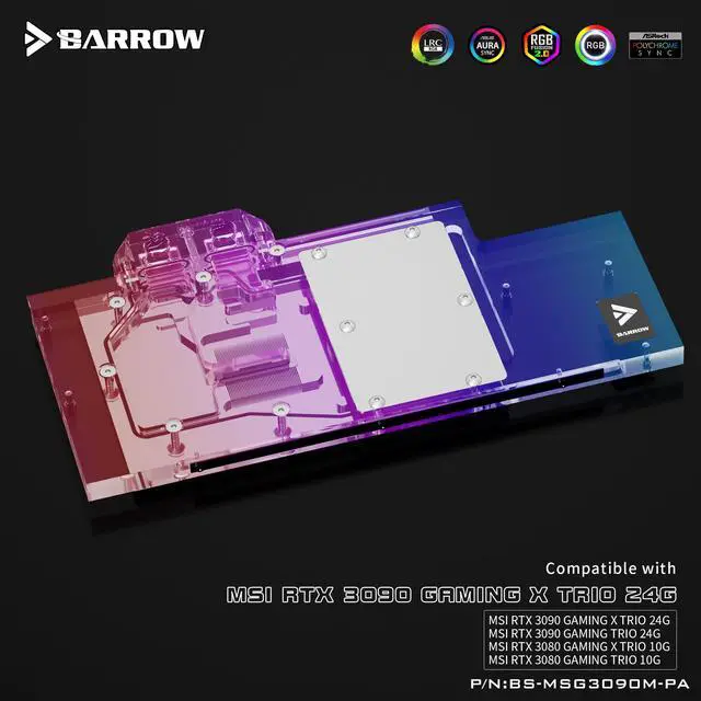 Alt view image 6 of 7 - Barrow 3090 3080 GPU Water Block for MSI RTX 3090/3080 GAMING X TRIO, Full Cover ARGB GPU Cooler, BS-MSG3090M-PA