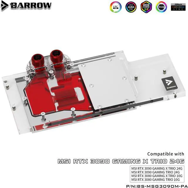 Alt view image 2 of 7 - Barrow 3090 3080 GPU Water Block for MSI RTX 3090/3080 GAMING X TRIO, Full Cover ARGB GPU Cooler, BS-MSG3090M-PA