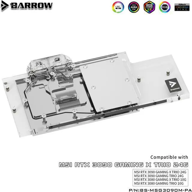 Alt view image 4 of 7 - Barrow 3090 3080 GPU Water Block for MSI RTX 3090/3080 GAMING X TRIO, Full Cover ARGB GPU Cooler, BS-MSG3090M-PA