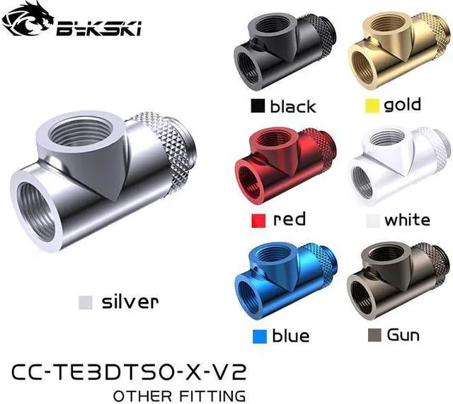 Main image of Bykski CC-TE3DTSO-X-V2 Rotatable 3-Way Split Fitting, G1/4" Rotate 360° Direction Adjustment T-type Splitter Adapter