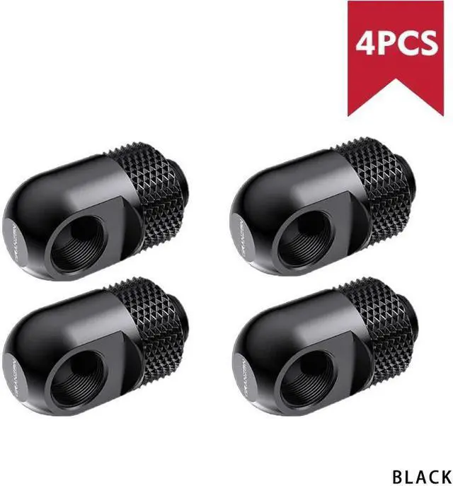 Alt view image 2 of 6 - Granzon Fitting In 4 Pcs/Set , Multi-angle/Anti-off Hard Tube Adaptor, Brass Black/Silver G1/4" Rotary Connector, Revolvable Adjustable For Water Cooling, GD-90