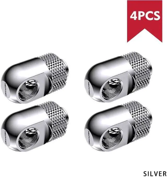 Alt view image 2 of 6 - Granzon Fitting In 4 Pcs/Set , Multi-angle/Anti-off Hard Tube Adaptor, Brass Black/Silver G1/4" Rotary Connector, Revolvable Adjustable For Water Cooling, GD-90