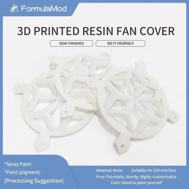Main image of FormulaMod 3D Printed Semi-finished Fan Cover, Spray Paint By Yourself, Resin Material, Durable, Suitable For 12cm Fans, One Set 3 Pcs