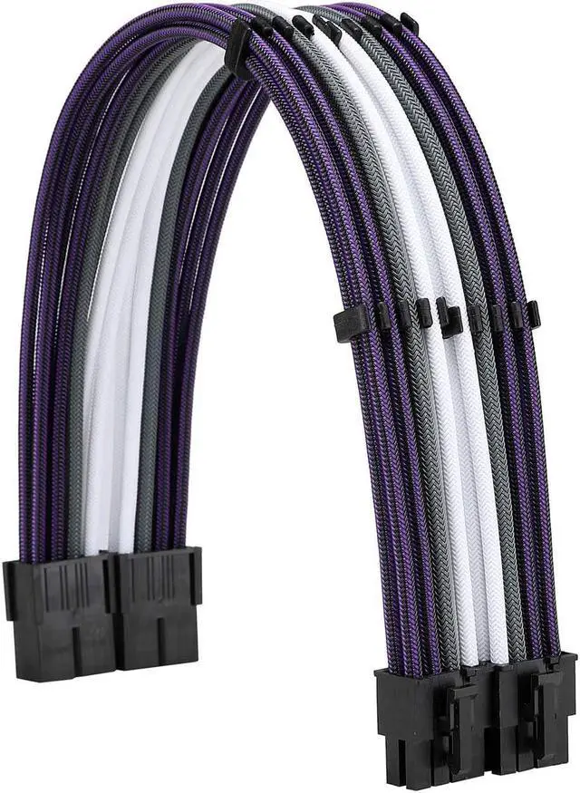 Alt view image 3 of 6 - FormulaMod Sleeve Extension Power Supply Cable Kit 18AWG ATX 24P+ EPS 8-P+PCI-E8-P with Combs for PSU to Motherboard/GPU (Purple Black Grey White)
